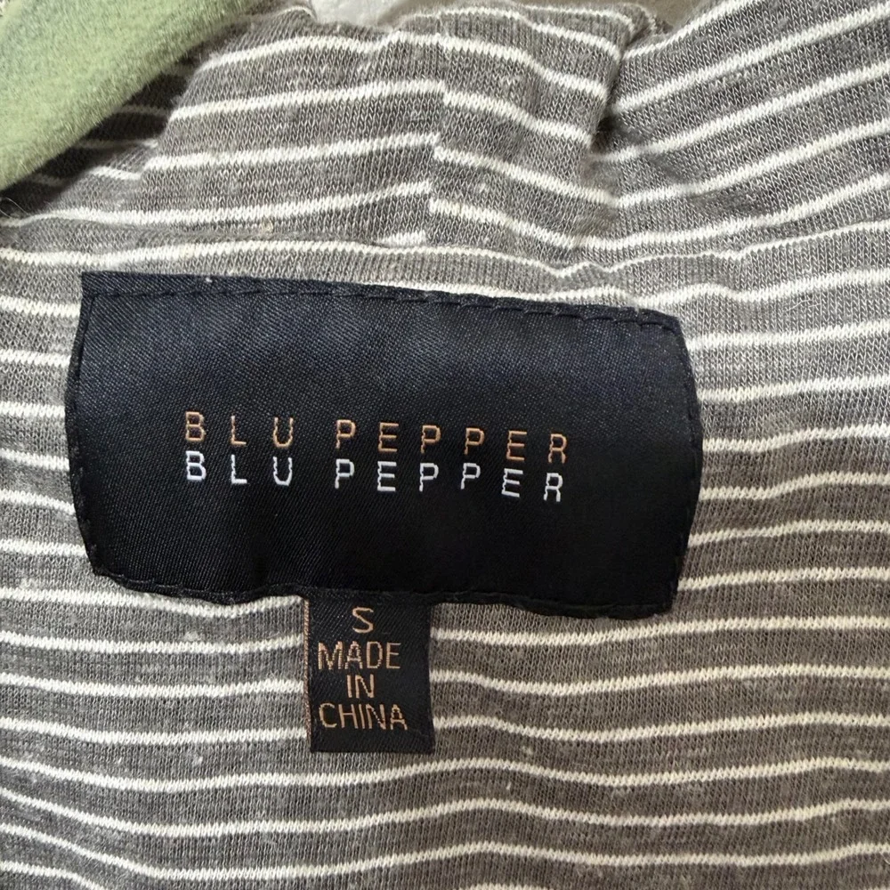 Blu Pepper Womens Olive Green Utility Anorak Hooded Jacket Small Striped Lining